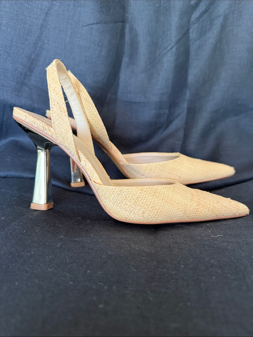 Zara Woven Slingback Heels Gold Heels Size 6